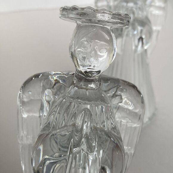 Vintage Clear Glass Lead Crystal Angel Taper Candle Stick Holders Set 2 Holiday - Picture 5 of 15
